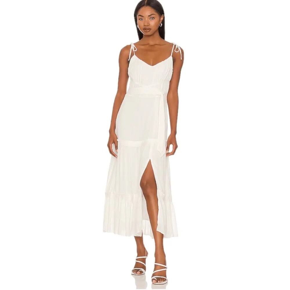 PAIGE NWT $249 Inesa White Swiss Dot Midi Dress SASH MISSING Size XS